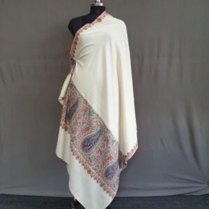 Pure Pashmina White Embroidered Shawl – Timeless Whisper