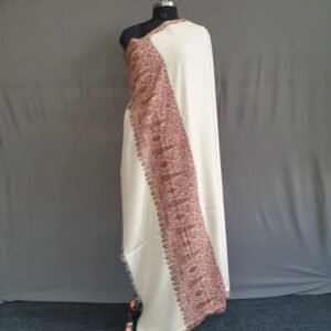 Pure Pashmina White Multicolored Embroidered Shawl – Subtle Radiance