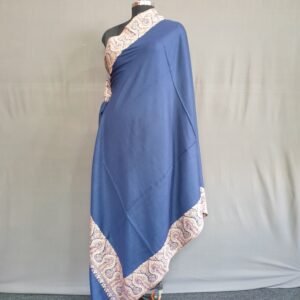 Pure Pashmina Navy Blue Embroidered Shawl – Midnight Elegance