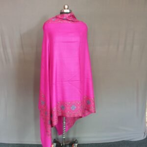 Pure Pashmina Pink Embroidered Shawl – Handwoven Elegance from Kashmir
