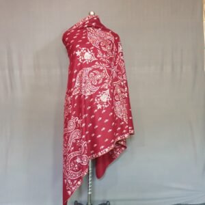 Pure Pashmina Red Shawl – Hand Embroidered with Traditional Kashmiri Floral Motifs