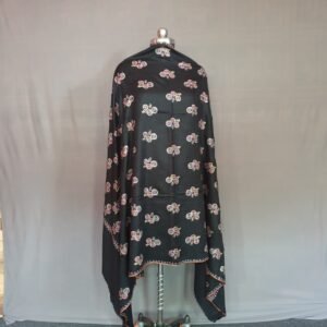 Pure Pashmina Black Floral Embroidered Shawl