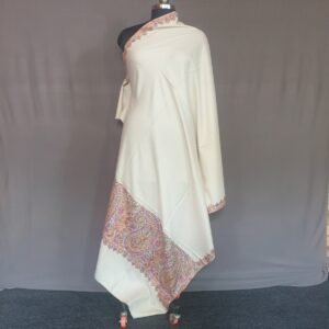 Pure Pashmina White Embroidered Shawl