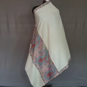 Pure Pashmina White Embroidered Shawl – Timeless Grace