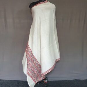 Pure Pashmina White Embroidered Shawl – Quiet Luxury