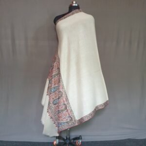 Pure Pashmina White Floral Embroidered Shawl – Grace in Bloom