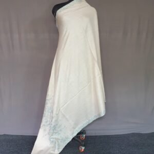 Pure Pashmina White Embroidered Shawl – Serene Beauty