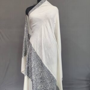 Pure Pashmina White Shawl with Floral Embroidery