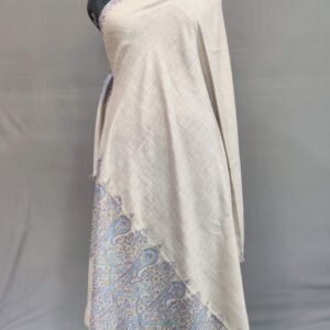 Pure White Pashmina Embroidered Shawl – Handcrafted in Kashmir