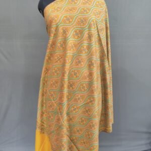 Pure Pashmina Yellow-Toned Shawl with Multicolored Embroidery