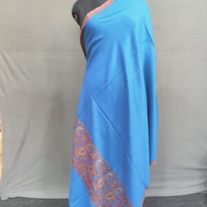 Pure Pashmina Embroidered Sky Blue Shawl – Handwoven Kashmiri Grace